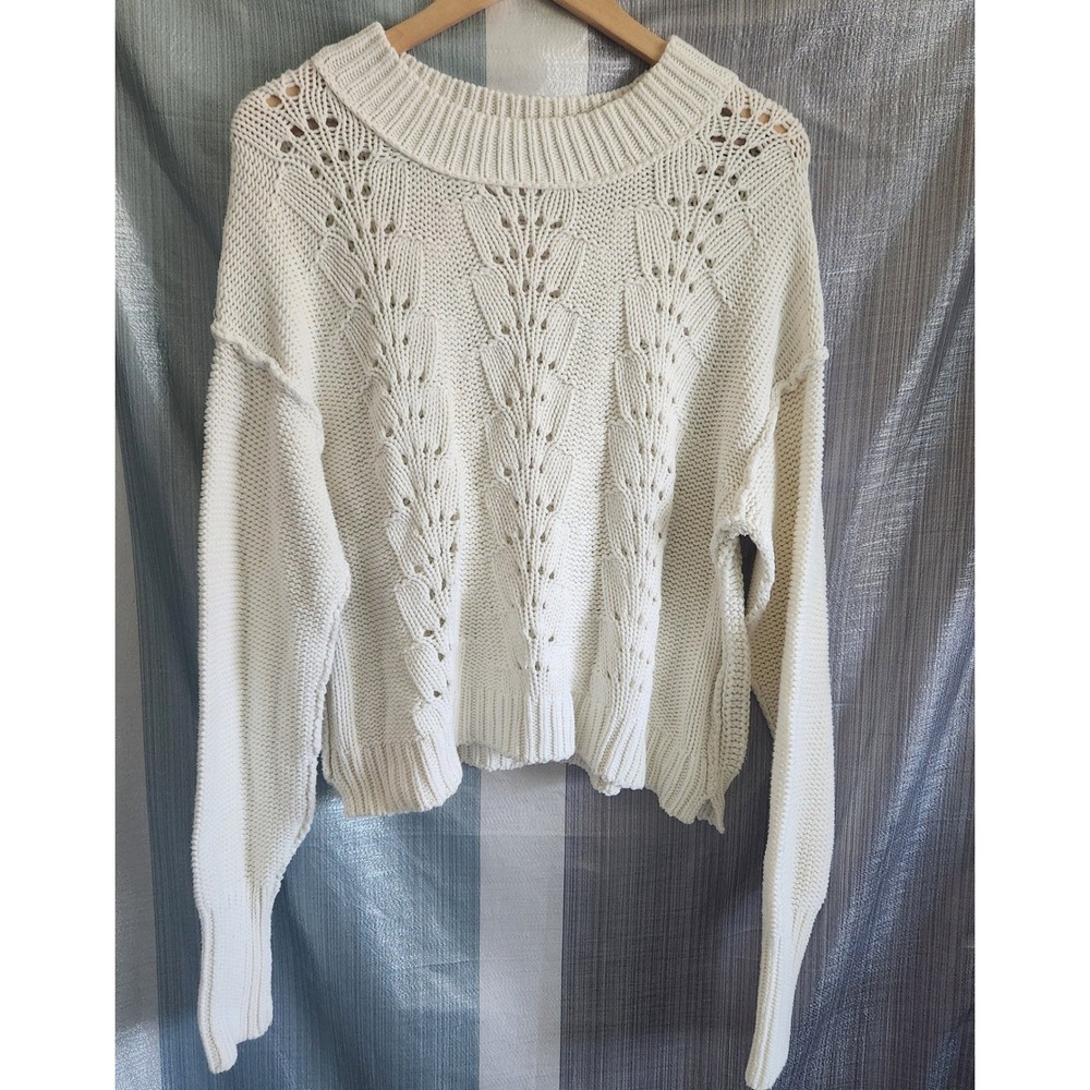 Free People Bell Song XL Cable Knit Pointelle Chunky Relaxed Sweater Euro Coast